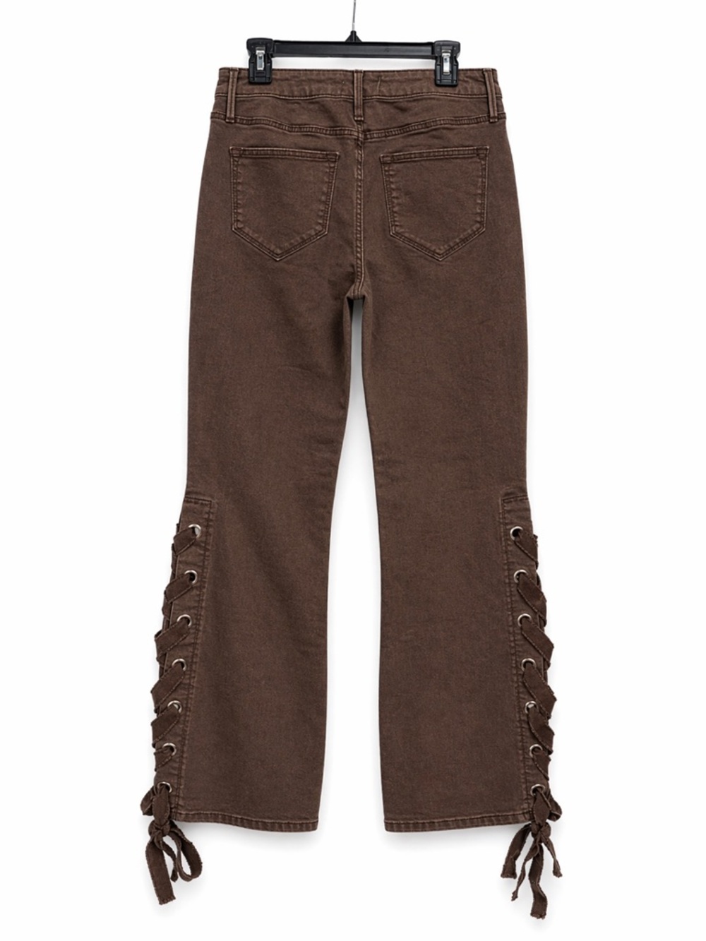 Driftwood Brown Embroidered Lace-Up Flare Jeans size 26 - Picture 4 of 6